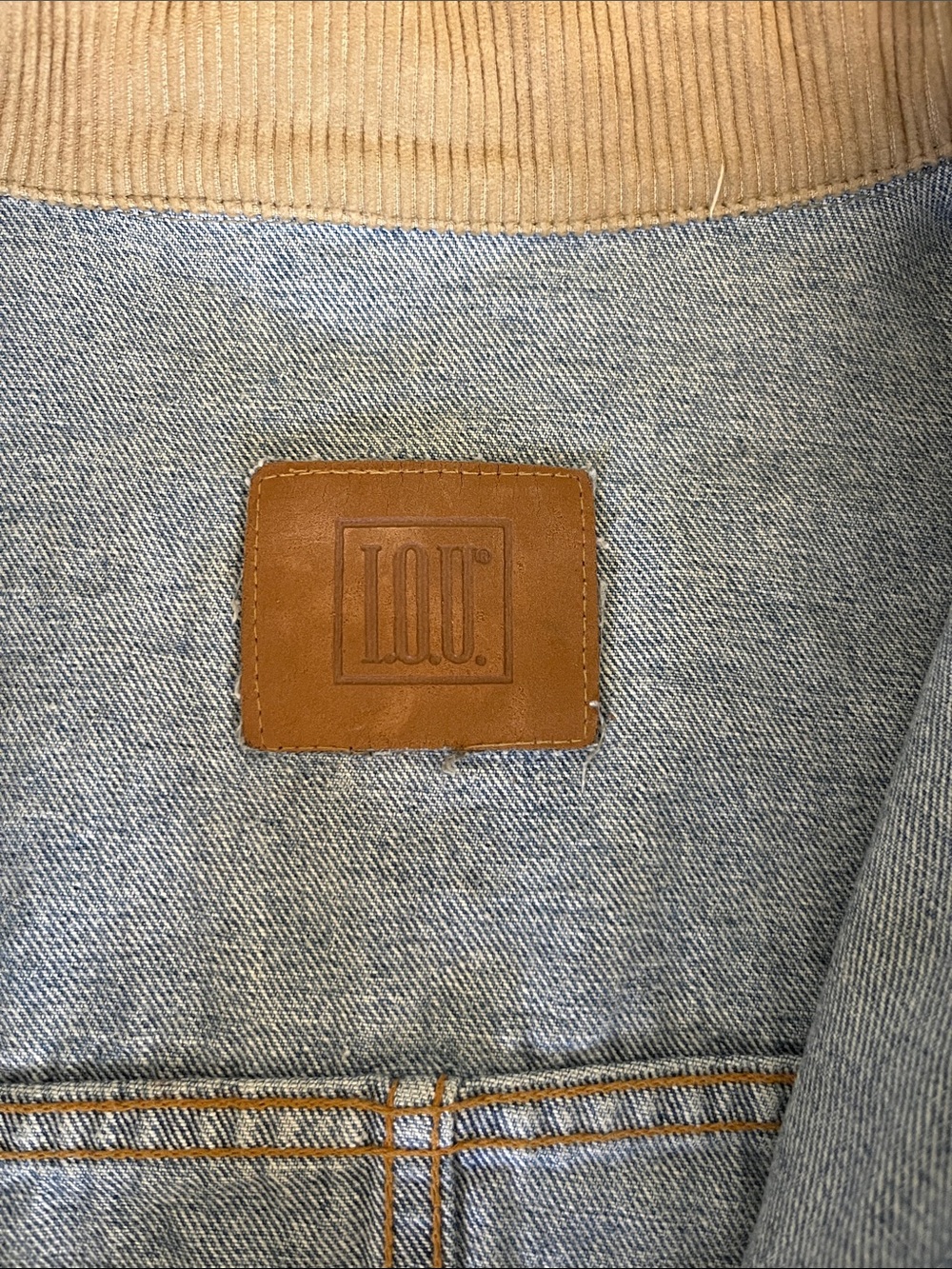 VTG 90s I.O.U. Denim Chore Jacket Barn Coat with Corduroy Collar - Picture 3 of 16